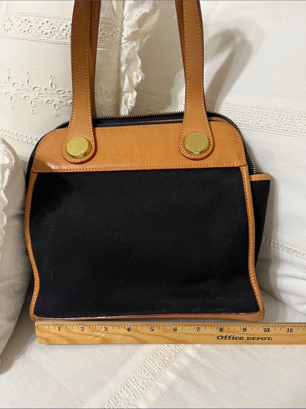 Dooney & Bourke Black Canvas Satchel with Tan Leather Trim - Picture 3 of 8